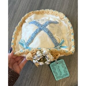 Vintage 50s Blue Cream Floral Hat Fascinator Easter Church Tea Party Comb